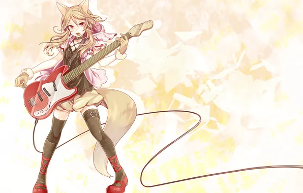 Picture look, girl, music, the game, guitar, tail, neko, ears