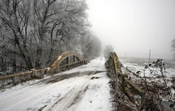 Winter, road, bridge, Canada, Ontario