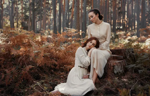Picture forest, girls, dresses, Tania Cervián