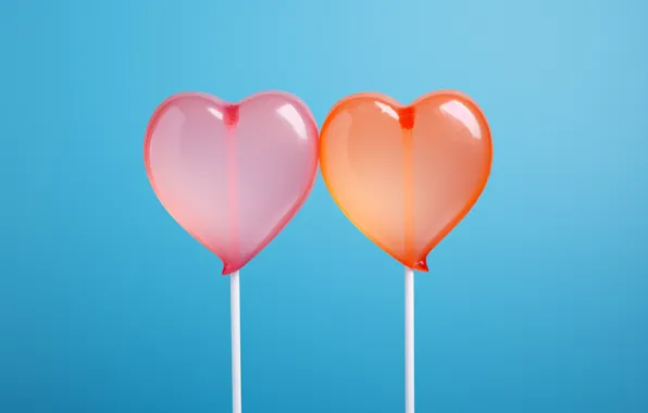 Love, holiday, heart, heart, candy, hearts, lollipops, blue background