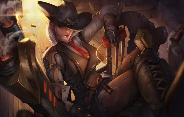 Girl, Blizzard, Art, Game, Illustration, Ashe, Sheriff, Overwatch