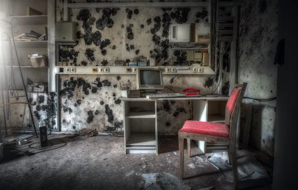Computer, chair, office, naturalism