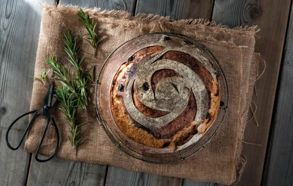 Picture sprig, bread, scissors, napkin