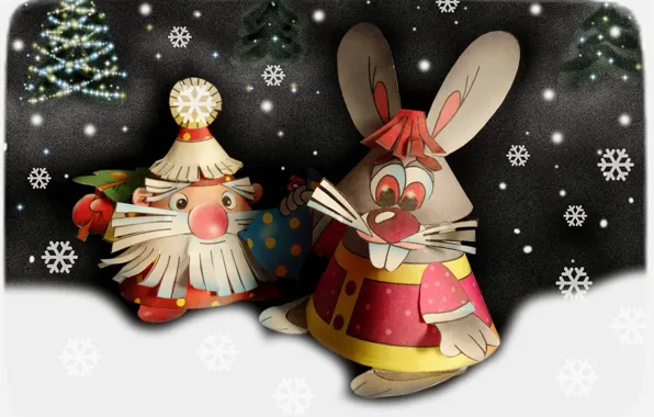 Winter, mustache, look, snow, snowflakes, toys, hare, teeth
