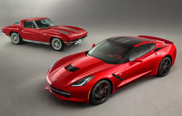 Red, retro, Corvette, Chevrolet, supercar, sports car, Coupe, Corvette