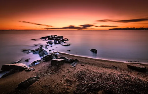 Picture sunset, coast, Finland