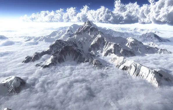 Picture the sky, clouds, snow, fog, Mountains, frost, sky, Everest