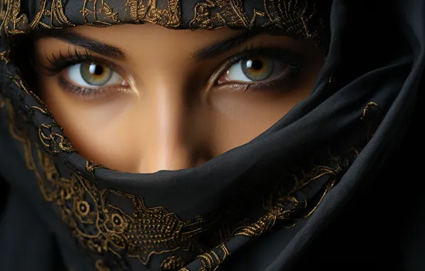 Picture look, the veil, AI art, Cape, face, girl, eyes, neural network
