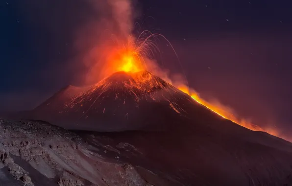 Nature, night, mountain, Etna, volcano, eruption, Sicilia