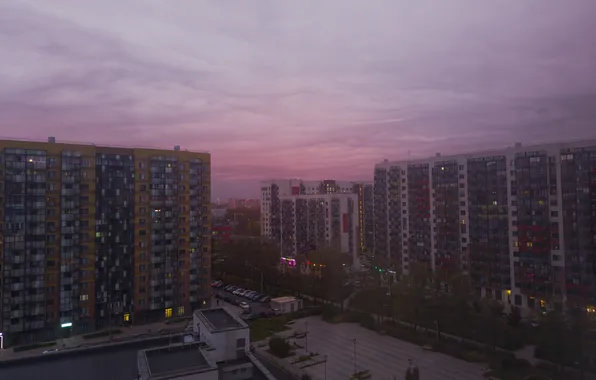 Autumn, the sky, clouds, the city, overcast, building, home, October