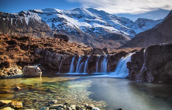 Picture trees, landscape, mountains, nature, waterfall, beauty