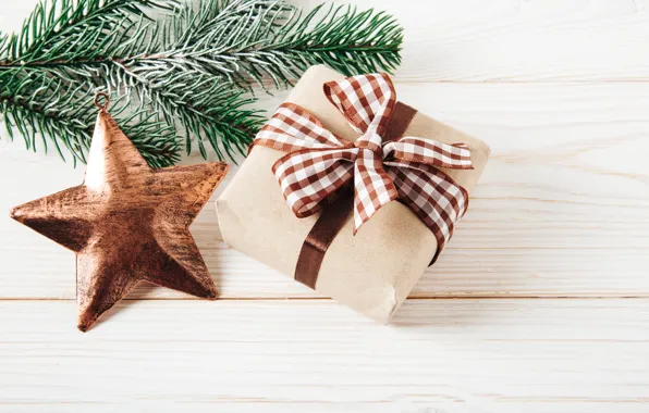 Gift, star, tree, New Year, Christmas, happy, Christmas, wood