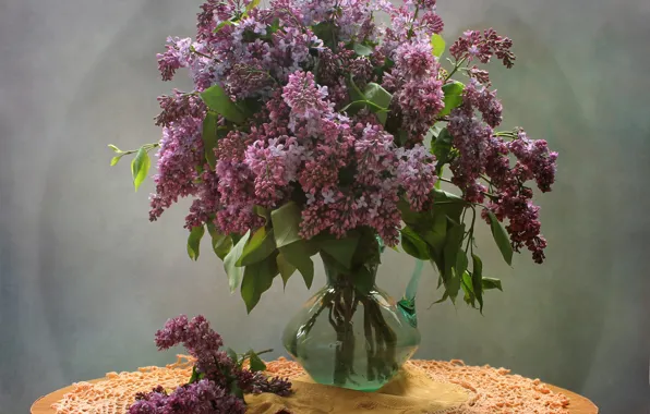 Table, vase, lilac, tablecloth