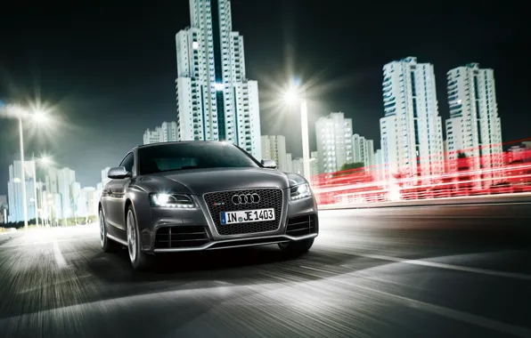 Picture grey, Audi, speed, RS5, city night