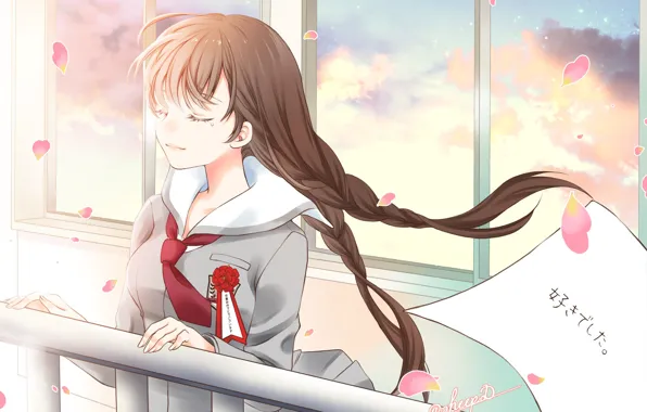 Anime, art, girl, braids