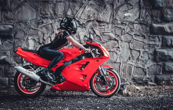 Picture Girl, Red, Model, Side, Wheels, Brake, Hair, Motocycle