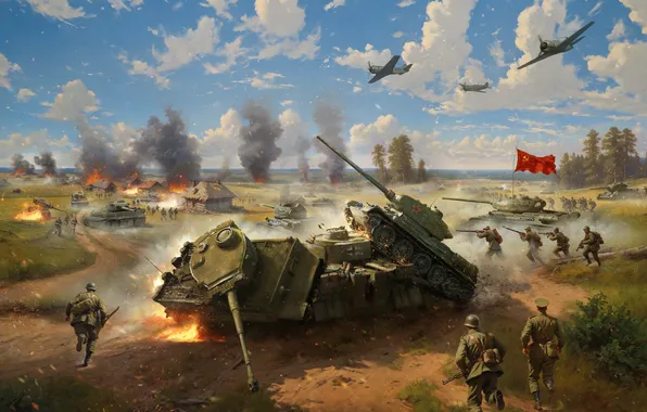 Home, Aircraft, Battle, Soldiers, USSR, Art, Russian, WWII