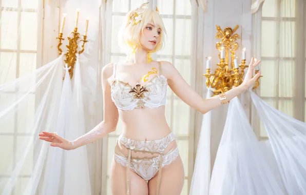 Picture blue eyes, short hair, model, women, cosplay, blonde, women indoors, video game girls