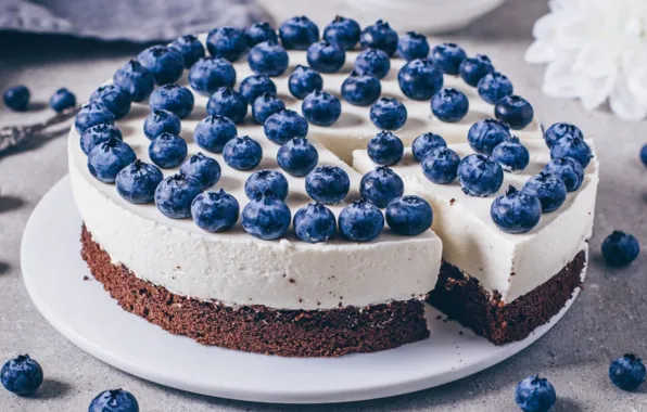 Picture cake, blueberries, cheesecake