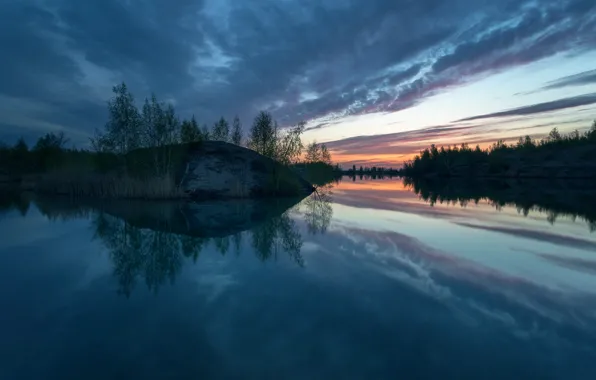 Lake, dawn, morning, Tula oblast