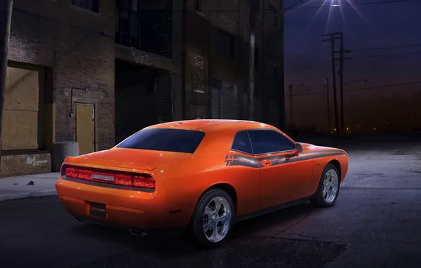 Night, Night, Machine, Orange, The building, Dodge, challenger
