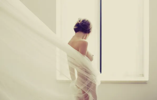 Chest, ago, woman, window, curtain, donkey