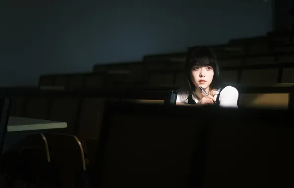 Dark, Beautiful, Asian, Model, Woman, Cute, Desk, Pretty