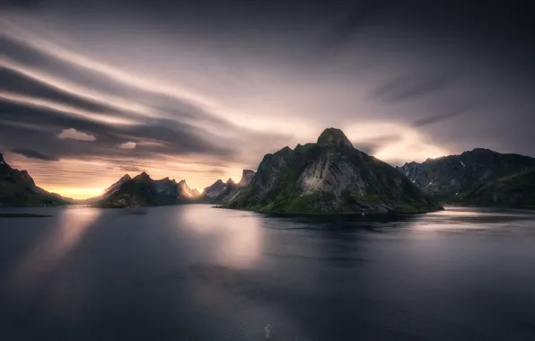 The sky, mountains, Norway, the fjord