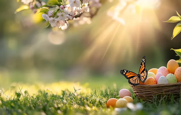 Greens, grass, leaves, the sun, rays, light, flowers, branches