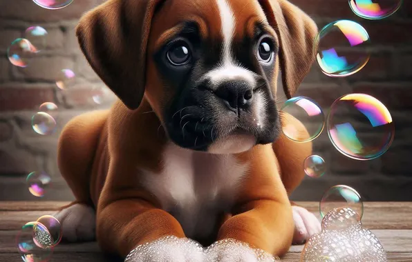 Look, pose, Board, portrait, dog, bubbles, puppy, bulldog