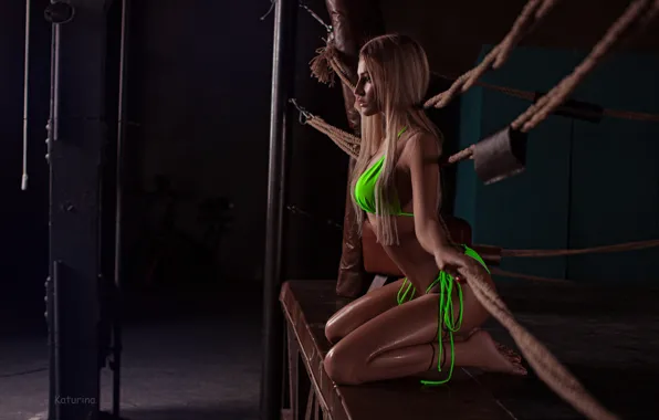 Girl, pose, figure, the ring, ropes, bikini, long hair, Julia Katarina
