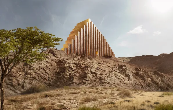 Mountain, tree, hotel, neom, saudi arabia, zardun, your