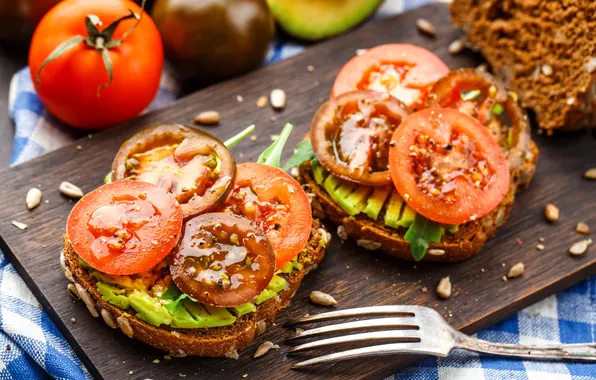 Picture photo, Tomatoes, Sandwiches, Bread, Fork. Food