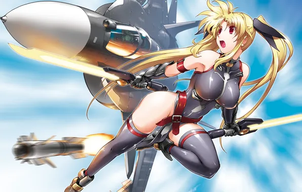 Weapons, rocket, fighter, blonde, girl, swords, flies