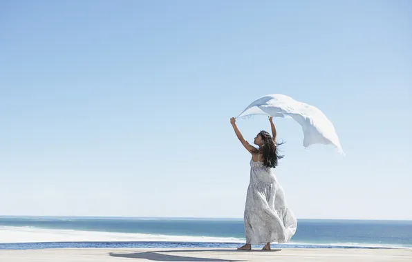 Sea, girl, the wind, dress, fabric