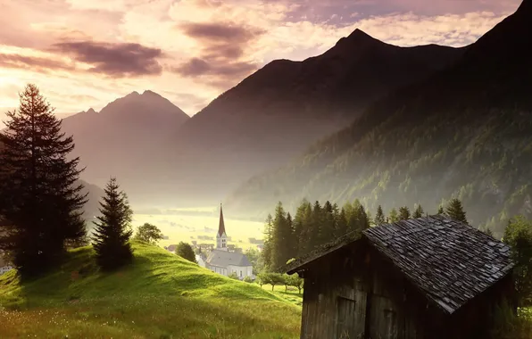 House, castle, meadow