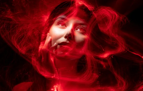 Eyes, look, girl, light, line, red, abstraction, face