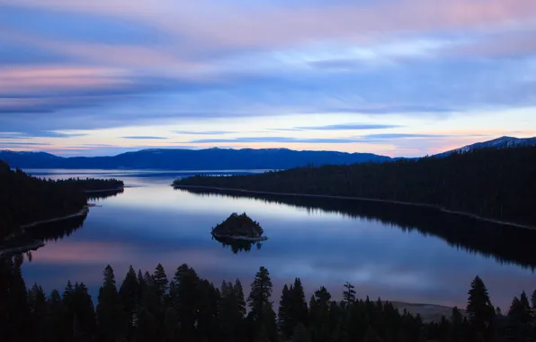 Sunset, nature, lake, California, Lake Tahoe, Emerald Bay