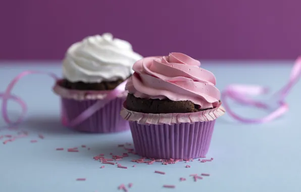 Tape, cake, cream, blue background, cupcakes