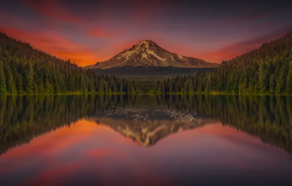 The sky, landscape, sunset, mountains, lake, reflection, beauty, forest