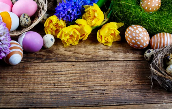 Picture flowers, holiday, Board, eggs, Easter, basket, Easter, eggs