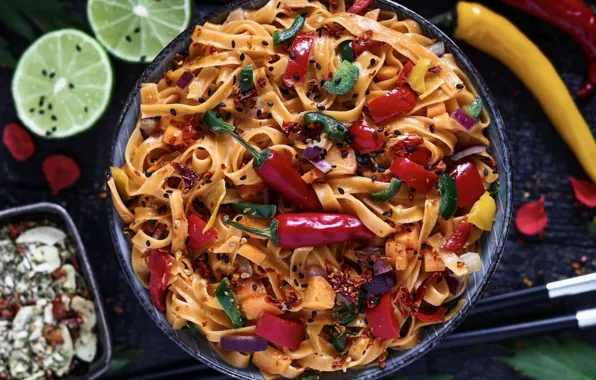 Lime, pepper, pasta