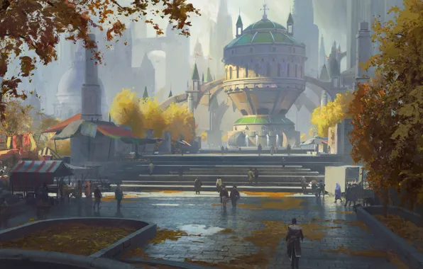 The city, people, area, tower, Plaza of the Guildpact