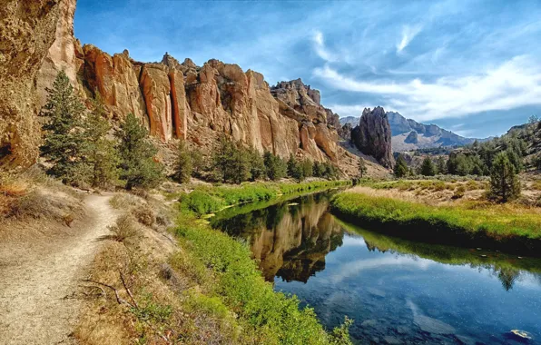 Picture the sky, clouds, trees, mountains, nature, river, rocks, USA