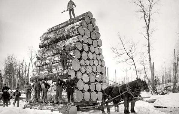 Picture retro, USA, loggers, 19th century