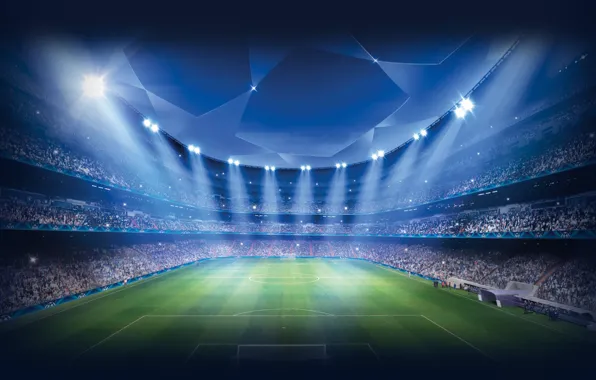 Picture tribune, stadium, UEFA, football field, searchlight lights, UEFA Champions League, Champions League Stadium, sports facility