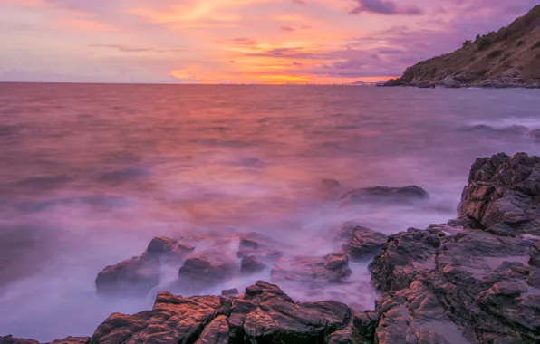 Sea, wave, beach, summer, the sky, sunset, stones, shore