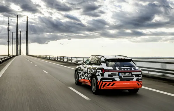 Road, clouds, Audi, 2018, E-Tron Prototype