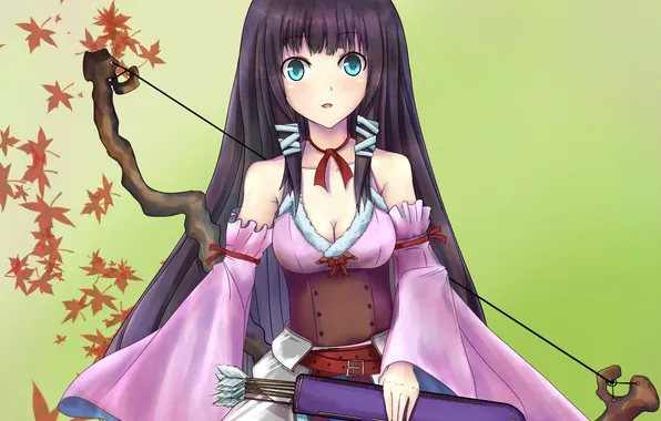 Chest, look, girl, smile, weapons, bow, arrows, art