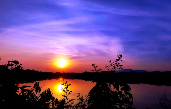Picture Sun, Water, Sunrise, Dawn, Morning, Lake, Trees, Reflection